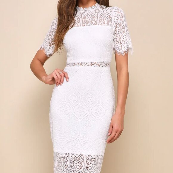 Lulus Dresses & Skirts - Lulus Remarkable White Sheer Lace Short Sleeve Mini Dress - Small